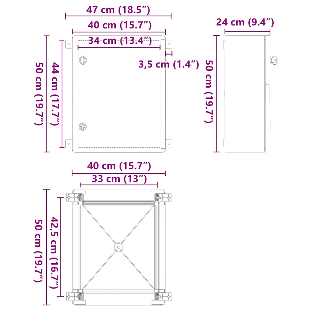 Control Cabinet Grey 47 x 24 x 50 cm ABS Plastic