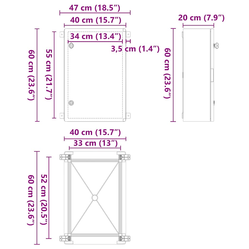 Control Cabinet Grey 47 x 20 x 50 cm ABS Plastic