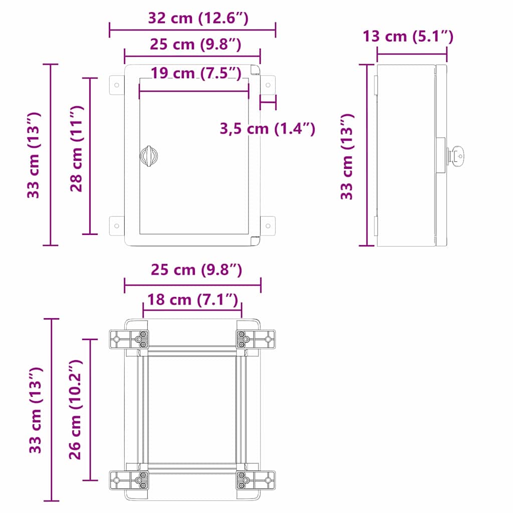Control Cabinet Grey 32 x 13 x 33 cm ABS Plastic