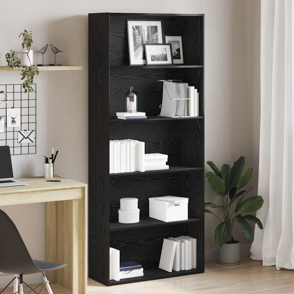 Book Cabinet Black Oak 80x30x189 cm Engineered Wood