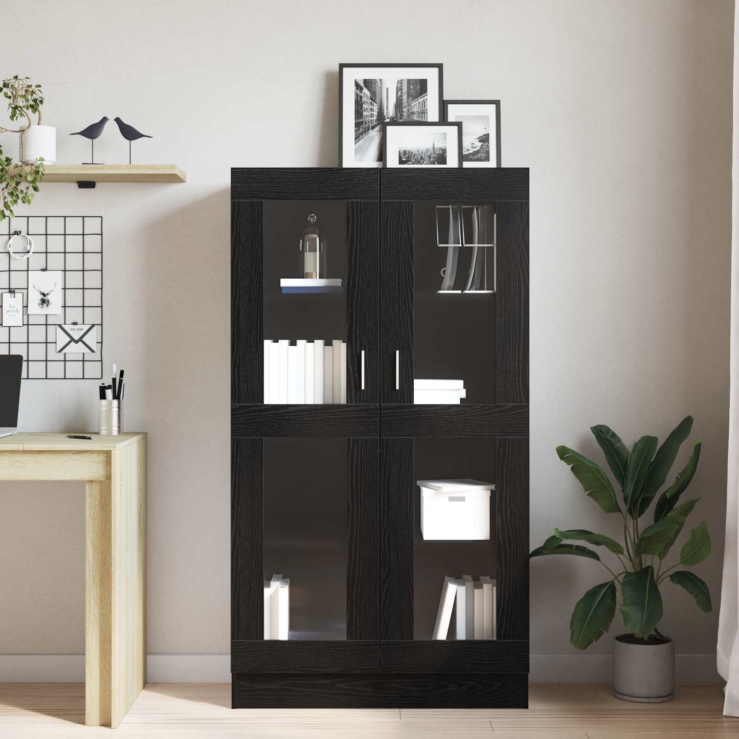 Book Cabinet Black Oak 82.5 x 30.5 x 150 cm Engineered Wood