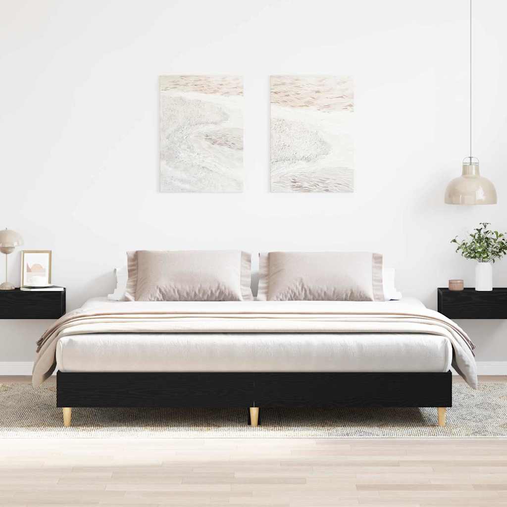 Bed Frame Black Oak 203 x 203 x 25 cm Engineered Wood