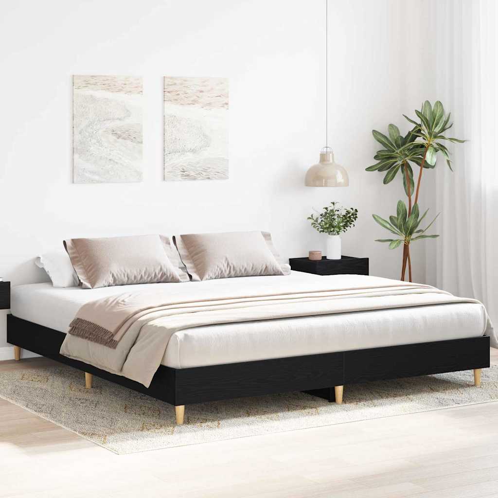 Bed Frame Black Oak 203 x 203 x 25 cm Engineered Wood