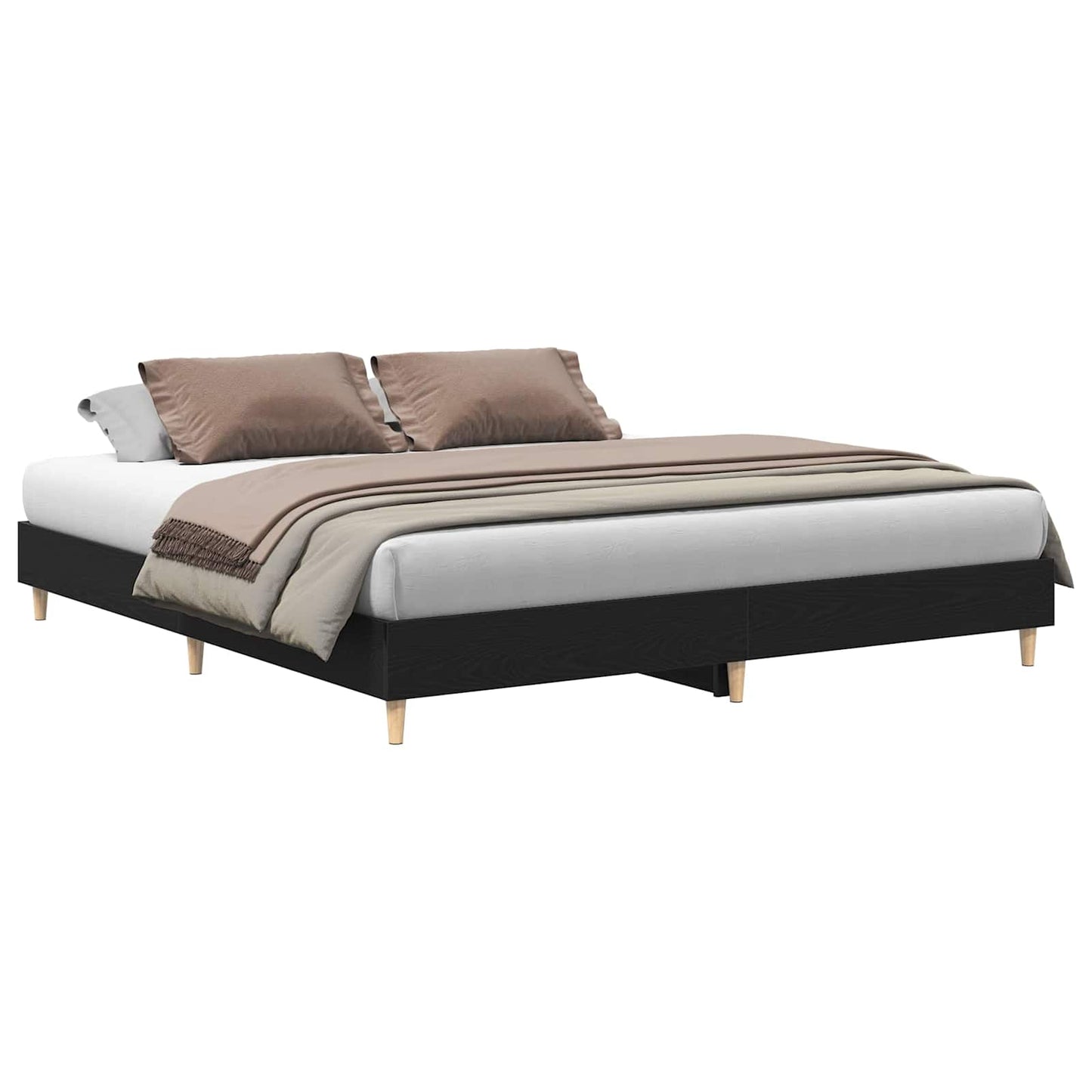 Bed Frame Black Oak 203 x 163 x 25 cm Engineered Wood