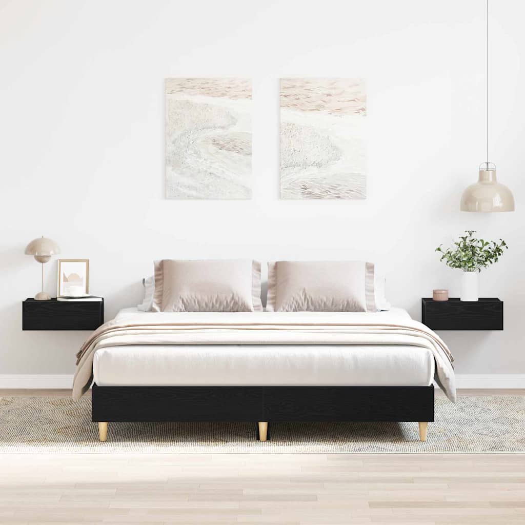 Bed Frame Black Oak 203 x 153 x 25 cm Engineered Wood