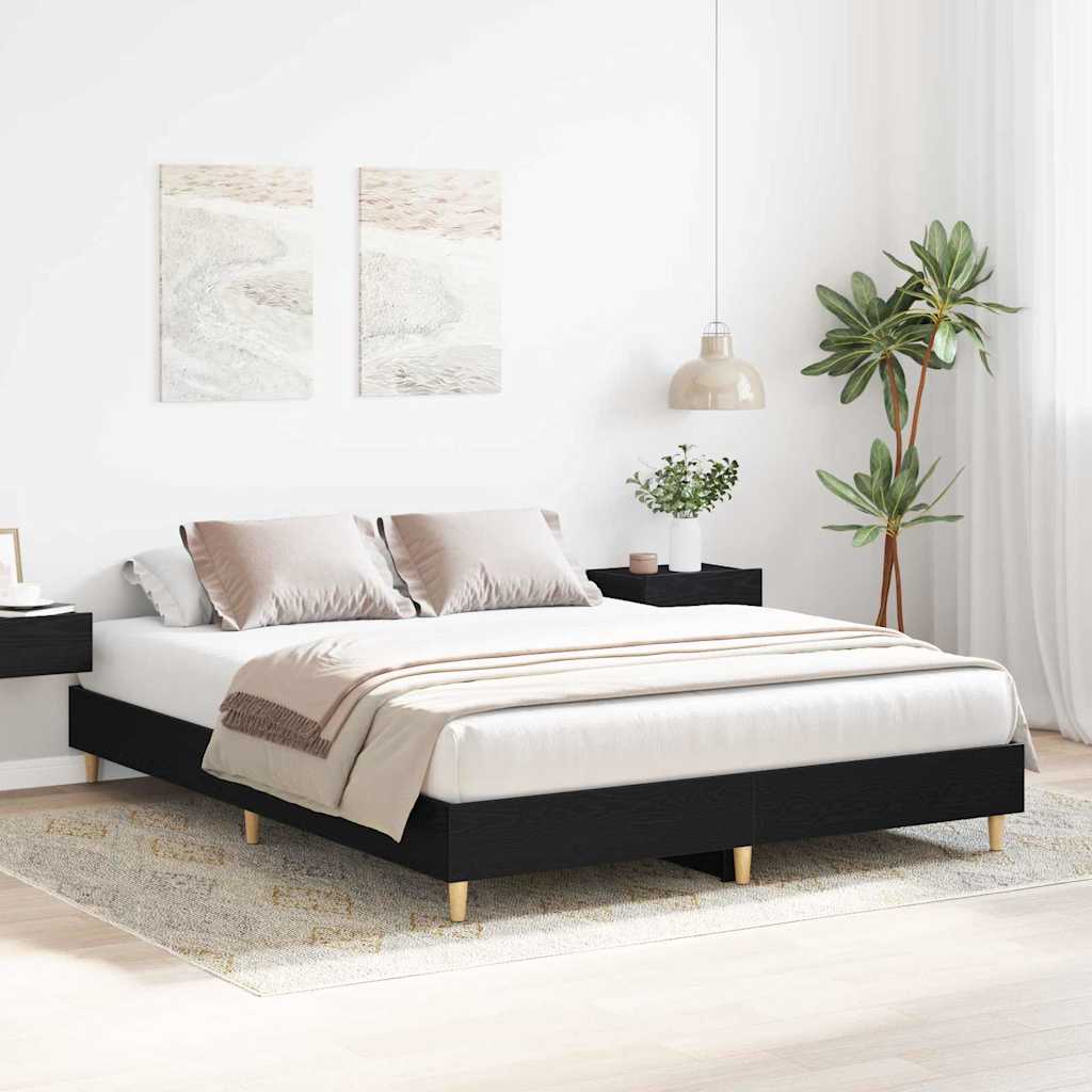 Bed Frame Black Oak 203 x 153 x 25 cm Engineered Wood