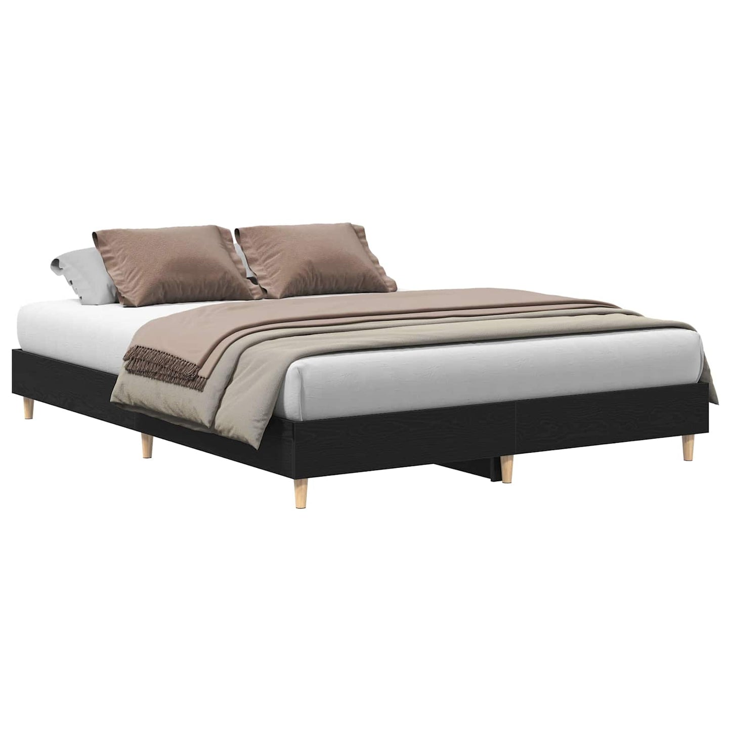 Bed Frame Black Oak 203 x 153 x 25 cm Engineered Wood