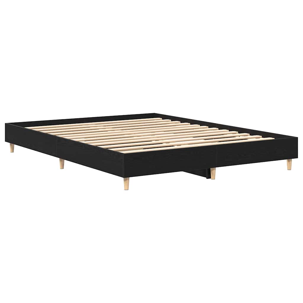 Bed Frame Black Oak 203 x 153 x 25 cm Engineered Wood