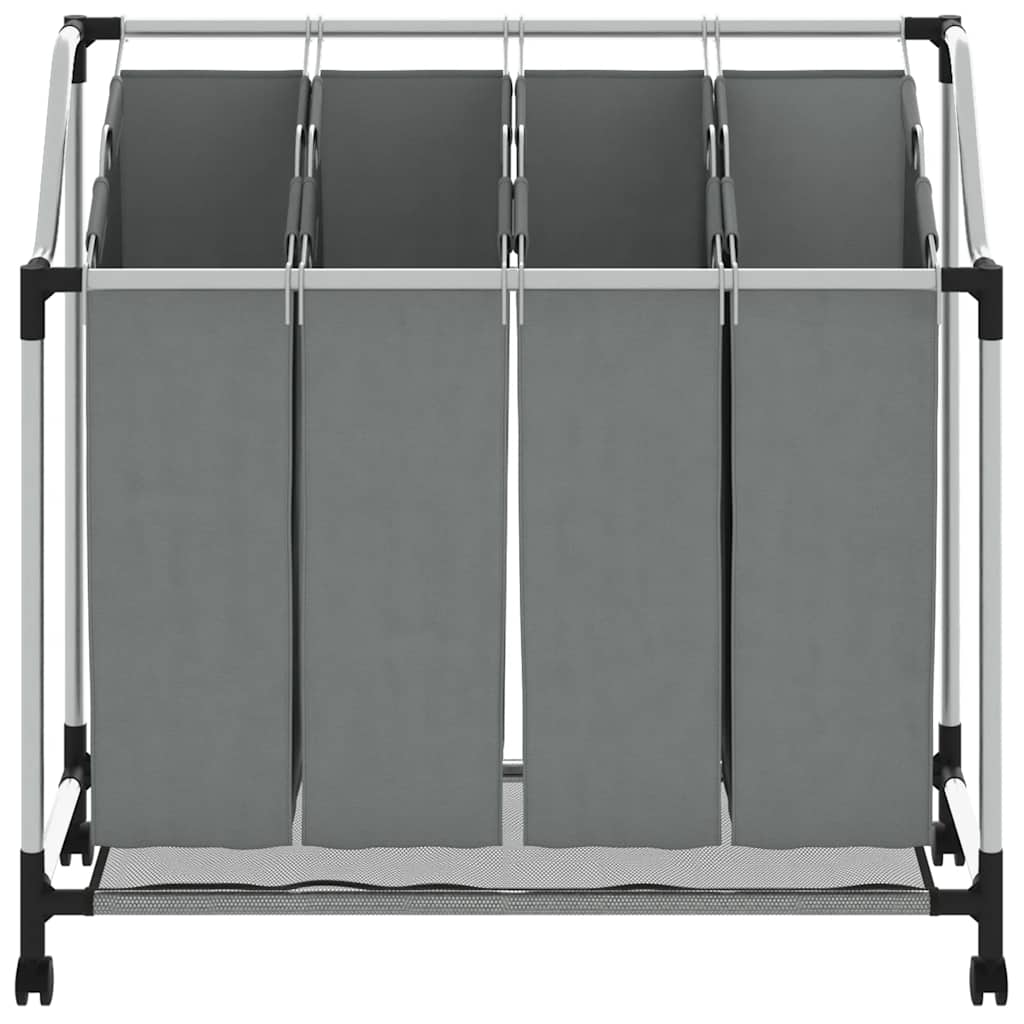 Laundry Basket with Wheels 4 Compartments Grey