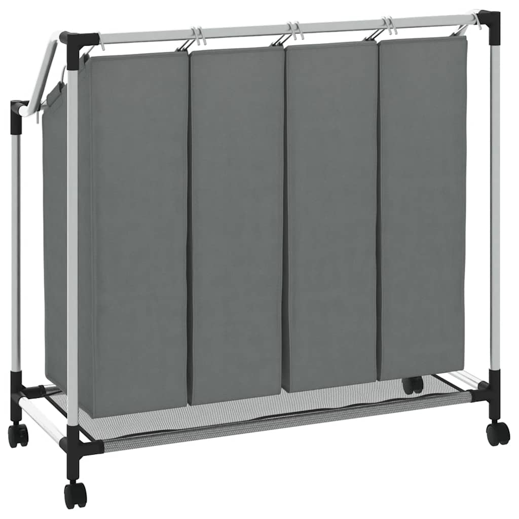 Laundry Basket with Wheels 4 Compartments Grey