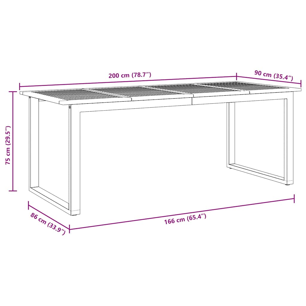 Garden Table Grey 200 x 90 x 75 cm Solid Acacia Wood