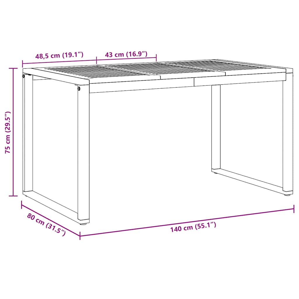 Garden Table Grey 140 x 80 x 75 cm Solid Acacia Wood
