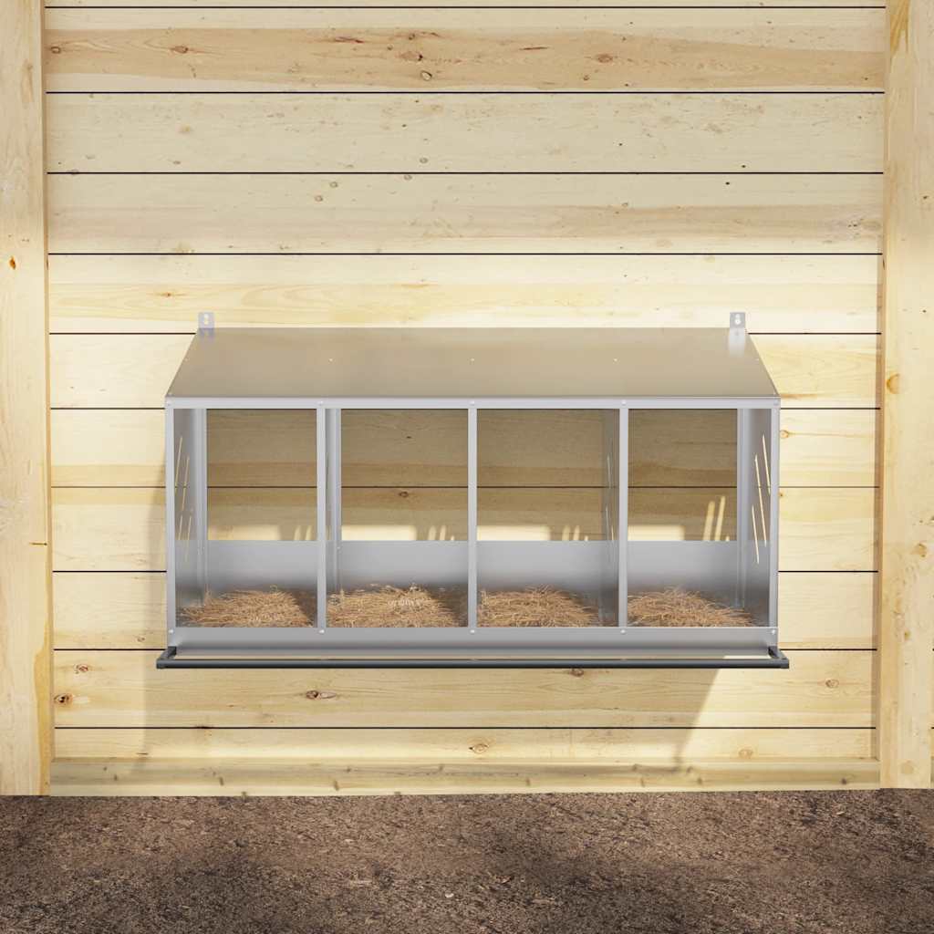 Chicken Nesting Box with 4 Compartments Galvanized Silver Metal