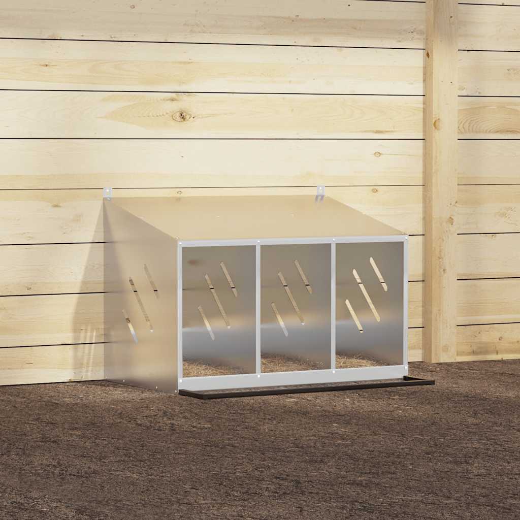 Chicken Nesting Box with 3 Compartments Galvanized Silver Metal