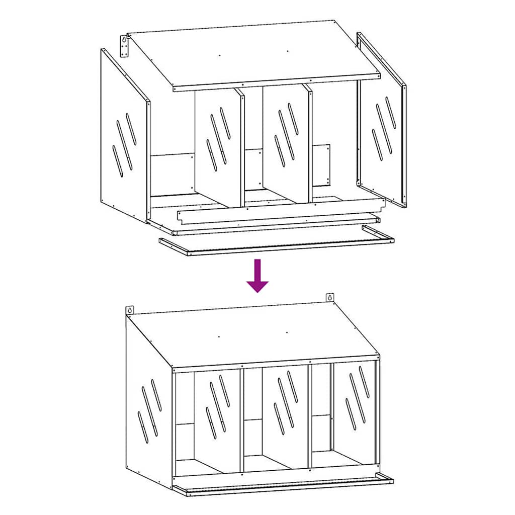 Chicken Nesting Box with 3 Compartments Galvanized Silver Metal