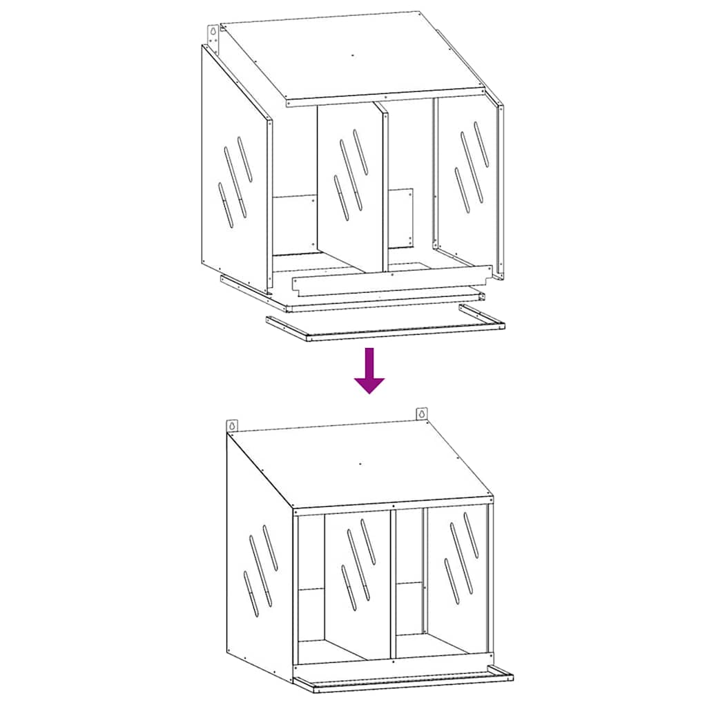 Chicken Nesting Box with 2 Compartments Galvanized Silver Metal