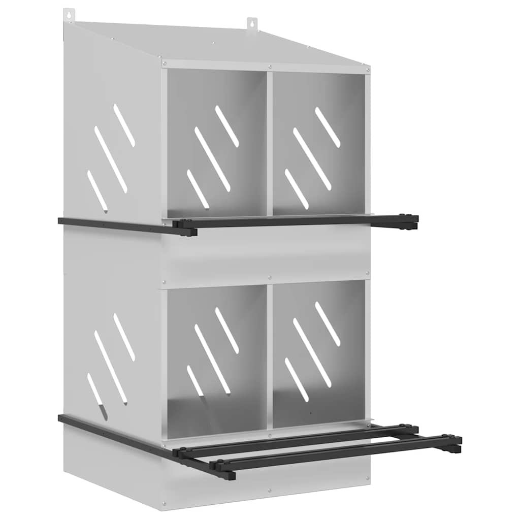 Chicken Nesting Box with 4 Compartments Galvanized Silver Metal