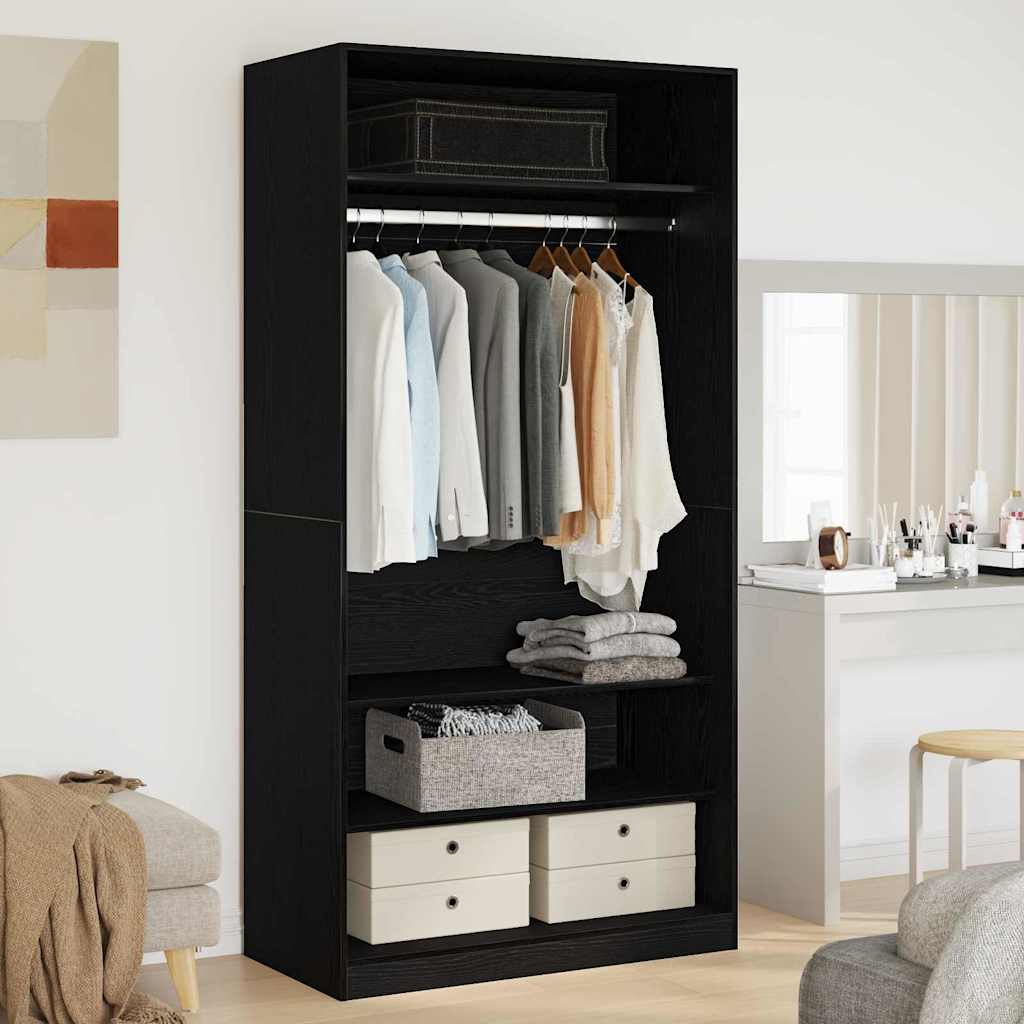 Wardrobe with Shelf Black Oak 100 x 50 x 200 cm Engineered Wood