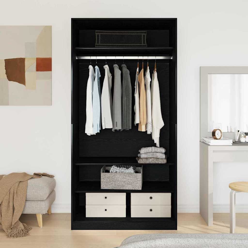 Wardrobe with Shelf Black Oak 100 x 50 x 200 cm Engineered Wood