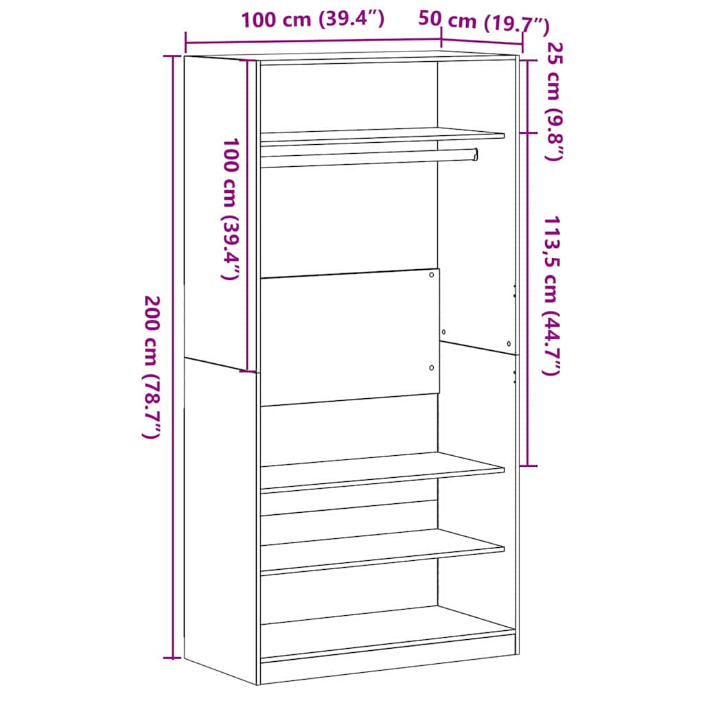 Wardrobe with Shelf Black Oak 100 x 50 x 200 cm Engineered Wood