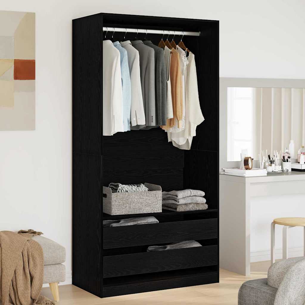 Wardrobe with Shelf Black Oak 100 x 50 x 200 cm Engineered Wood