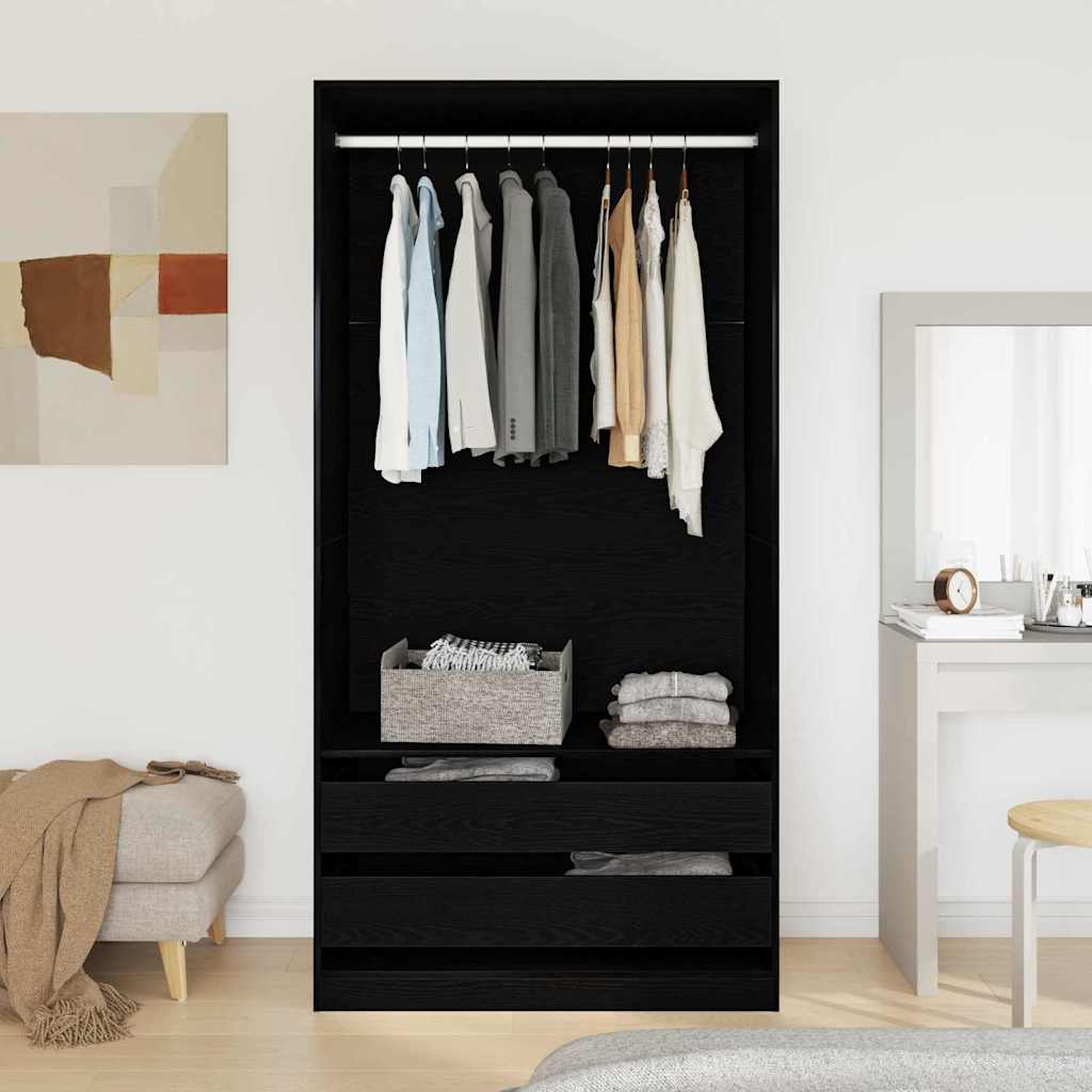 Wardrobe with Shelf Black Oak 100 x 50 x 200 cm Engineered Wood