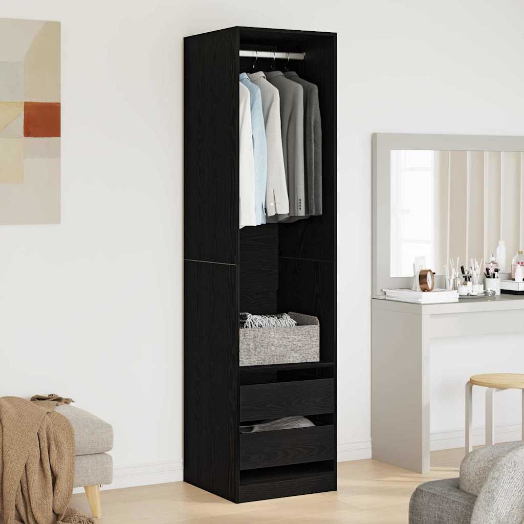 Wardrobe with Drawer Black Oak 50 x 50 x 200 cm Engineered Wood