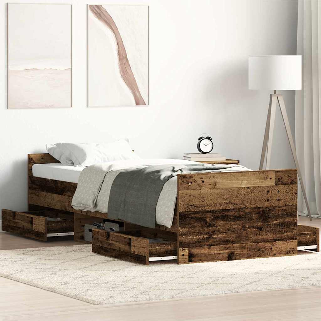 Bed Frame with Drawer Old Wood 193 x 78 x 50 cm Engineered Wood