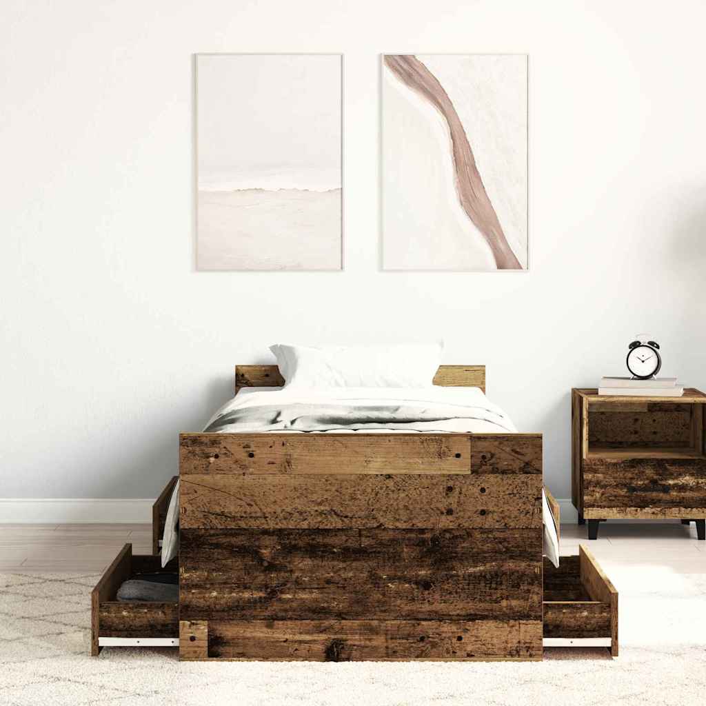 Bed Frame with Drawer Old Wood 193 x 78 x 50 cm Engineered Wood
