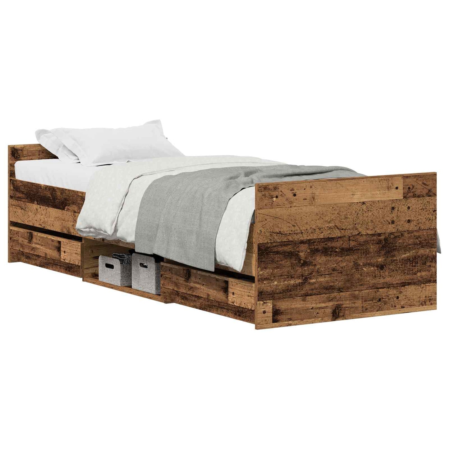 Bed Frame with Drawer Old Wood 193 x 78 x 50 cm Engineered Wood