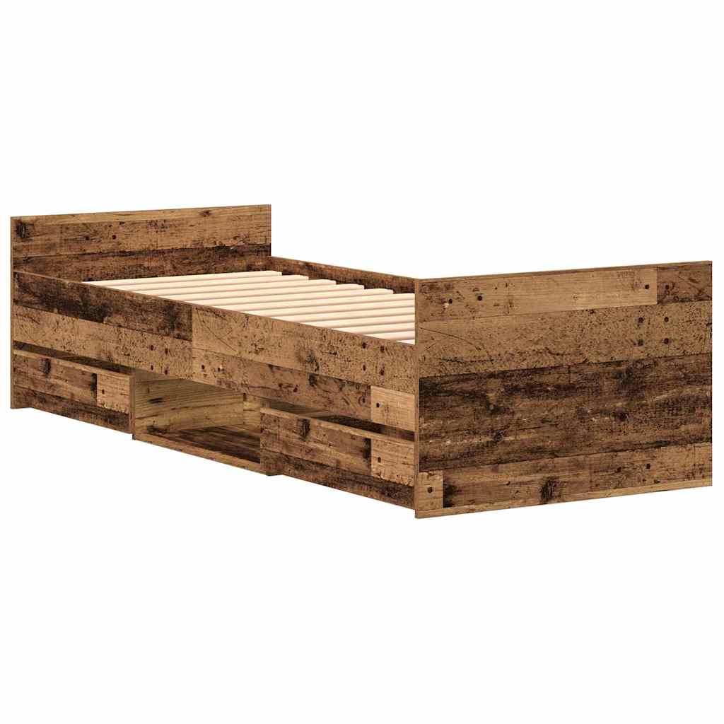 Bed Frame with Drawer Old Wood 193 x 78 x 50 cm Engineered Wood