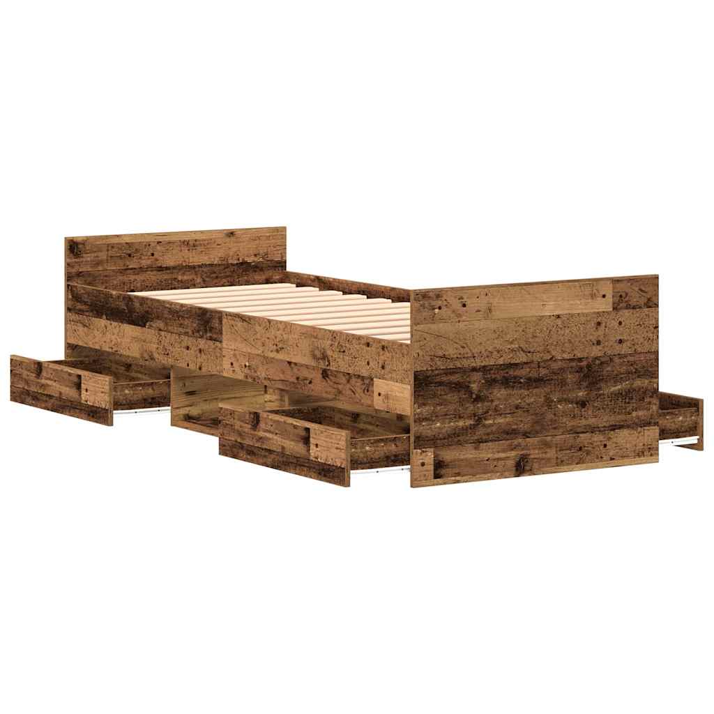 Bed Frame with Drawer Old Wood 193 x 78 x 50 cm Engineered Wood