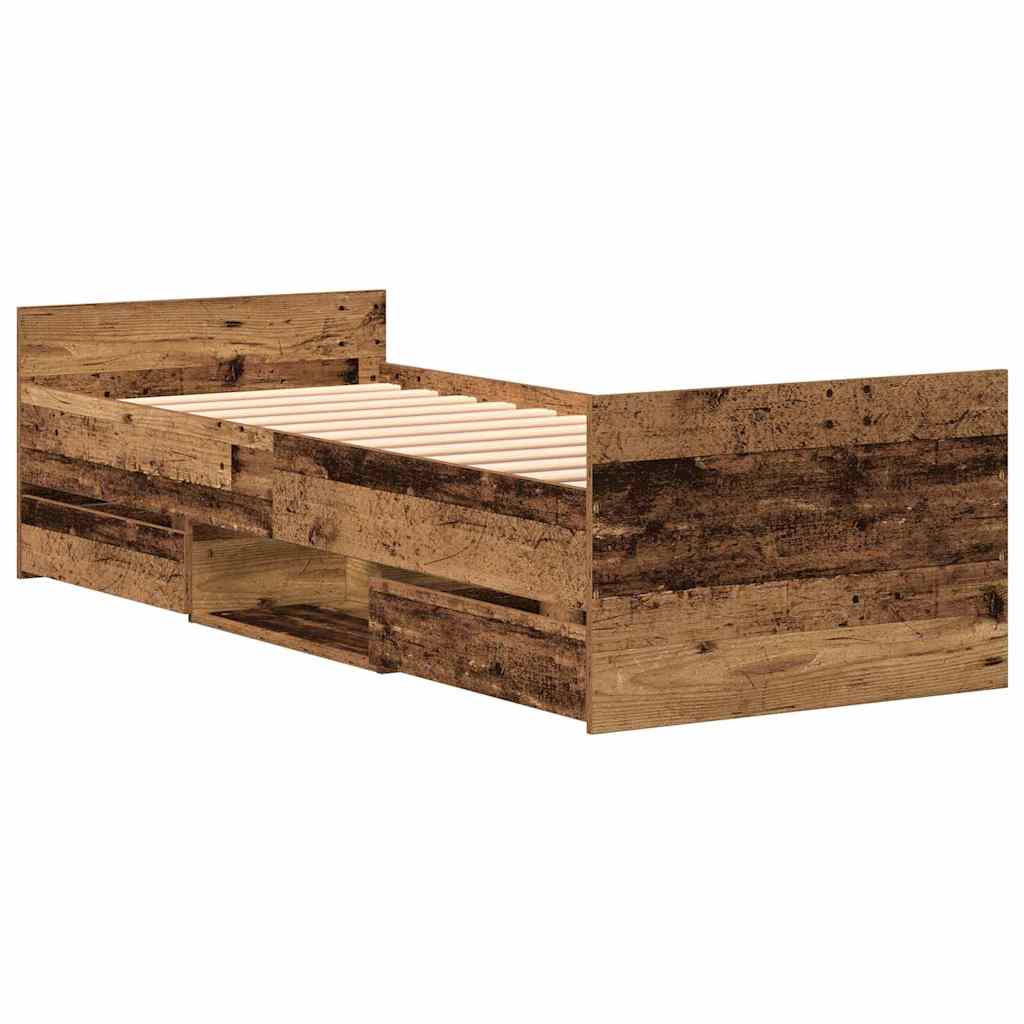Bed Frame with Drawer Old Wood 193 x 78 x 50 cm Engineered Wood