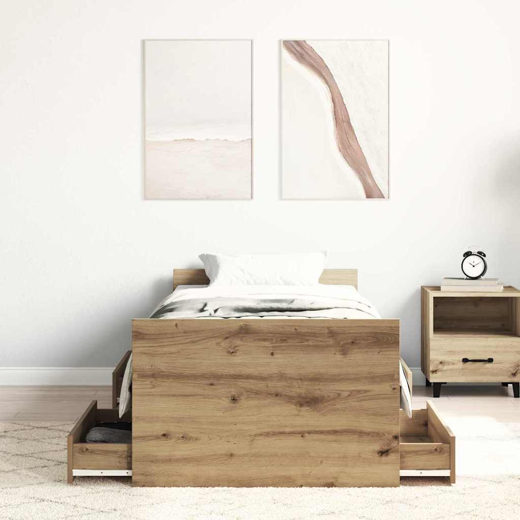 Bed Frame Artisan Oak 193 x 78 x 50 cm Engineered Wood