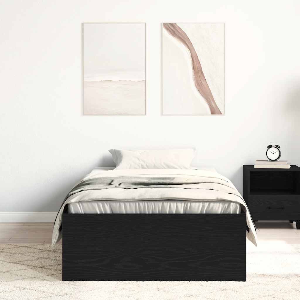 Bed Frame without Mattress Black Oak 75x190 cm Engineered Wood