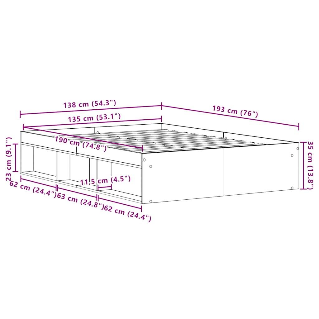 Bed Frame without Mattress Artisan Oak 135x190 cm Engineered Wood