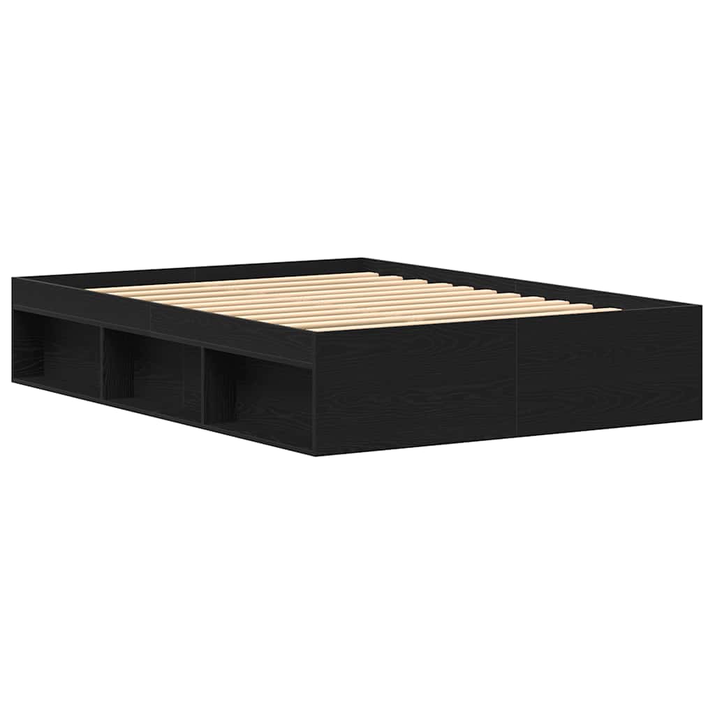Bed Frame without Mattress Black Oak 135x190 cm Engineered Wood