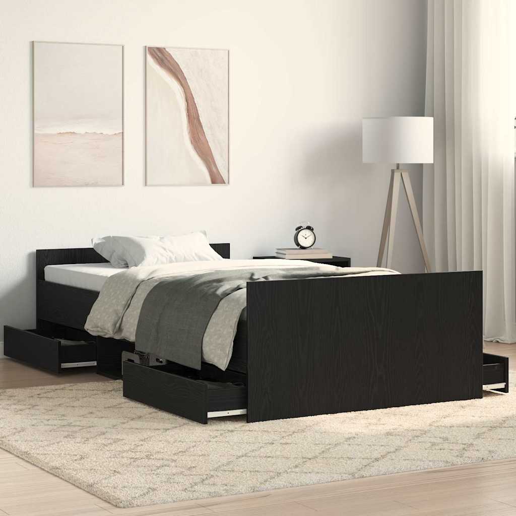 Bed Frame Black Oak 203 x 103 x 50 cm Engineered Wood