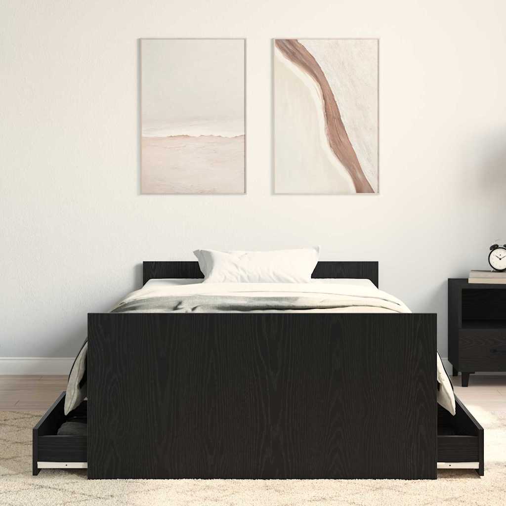 Bed Frame Black Oak 203 x 103 x 50 cm Engineered Wood