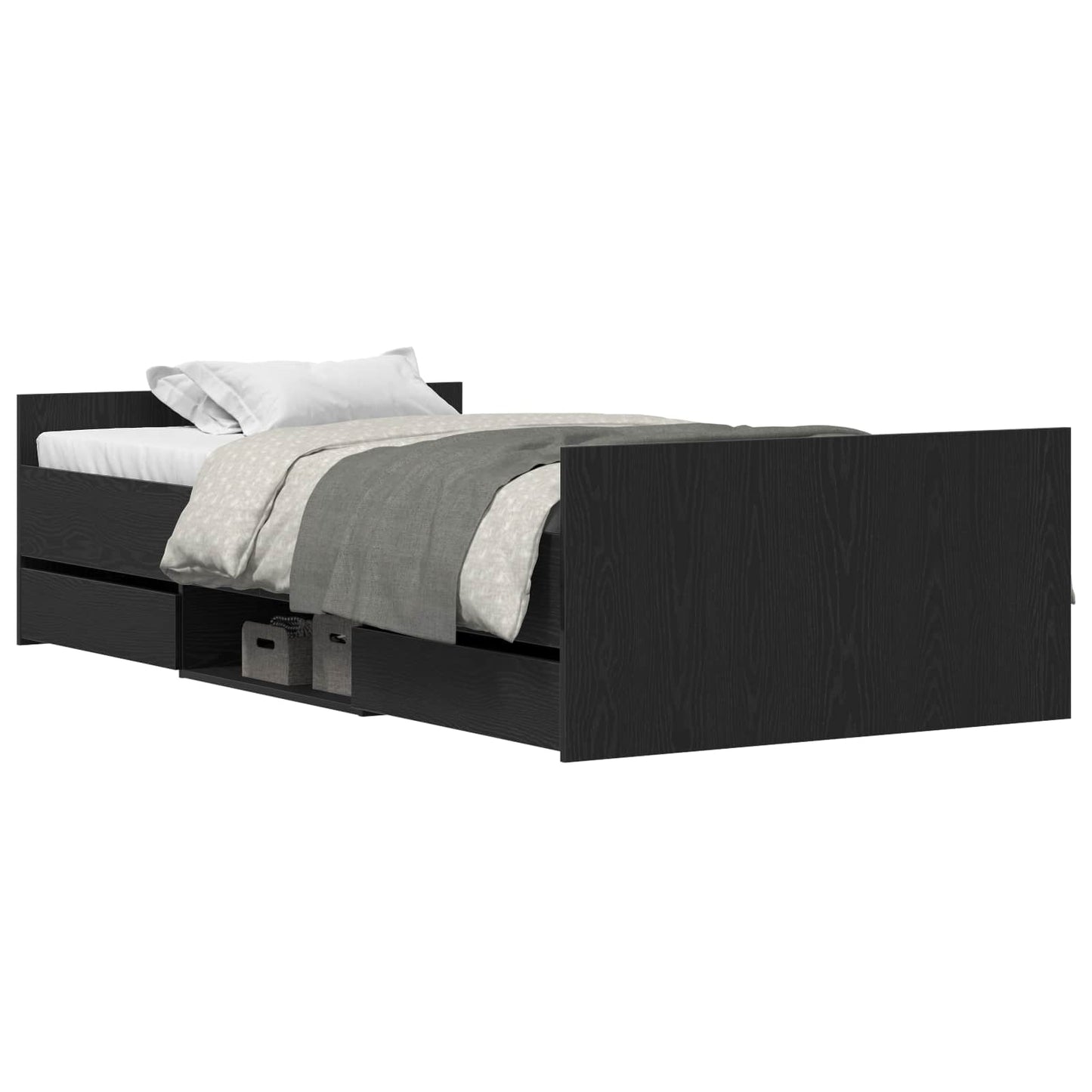 Bed Frame Black Oak 203 x 93 x 50 cm Engineered Wood