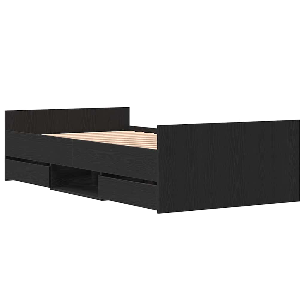 Bed Frame Black Oak 193 x 93 x 50 cm Engineered Wood