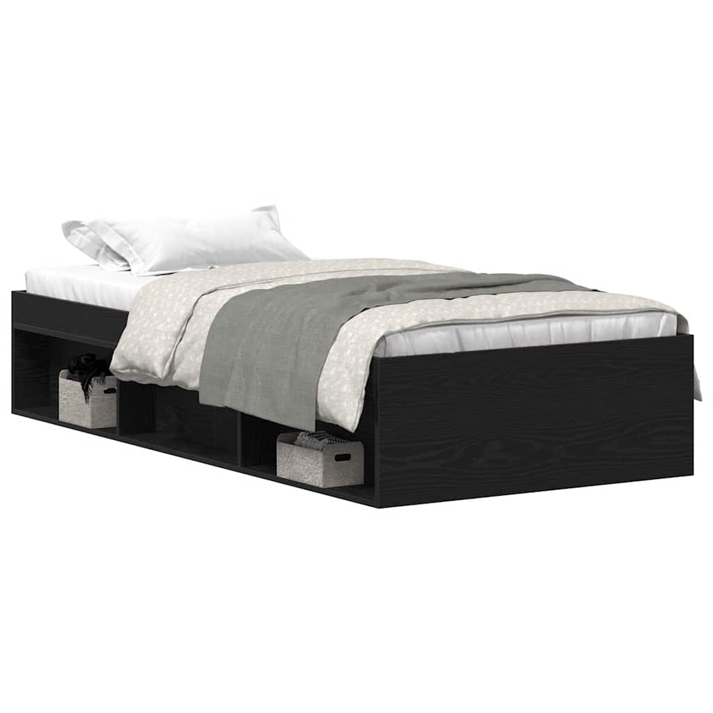 Bed Frame without Mattress Black Oak 100x200 cm Engineered Wood