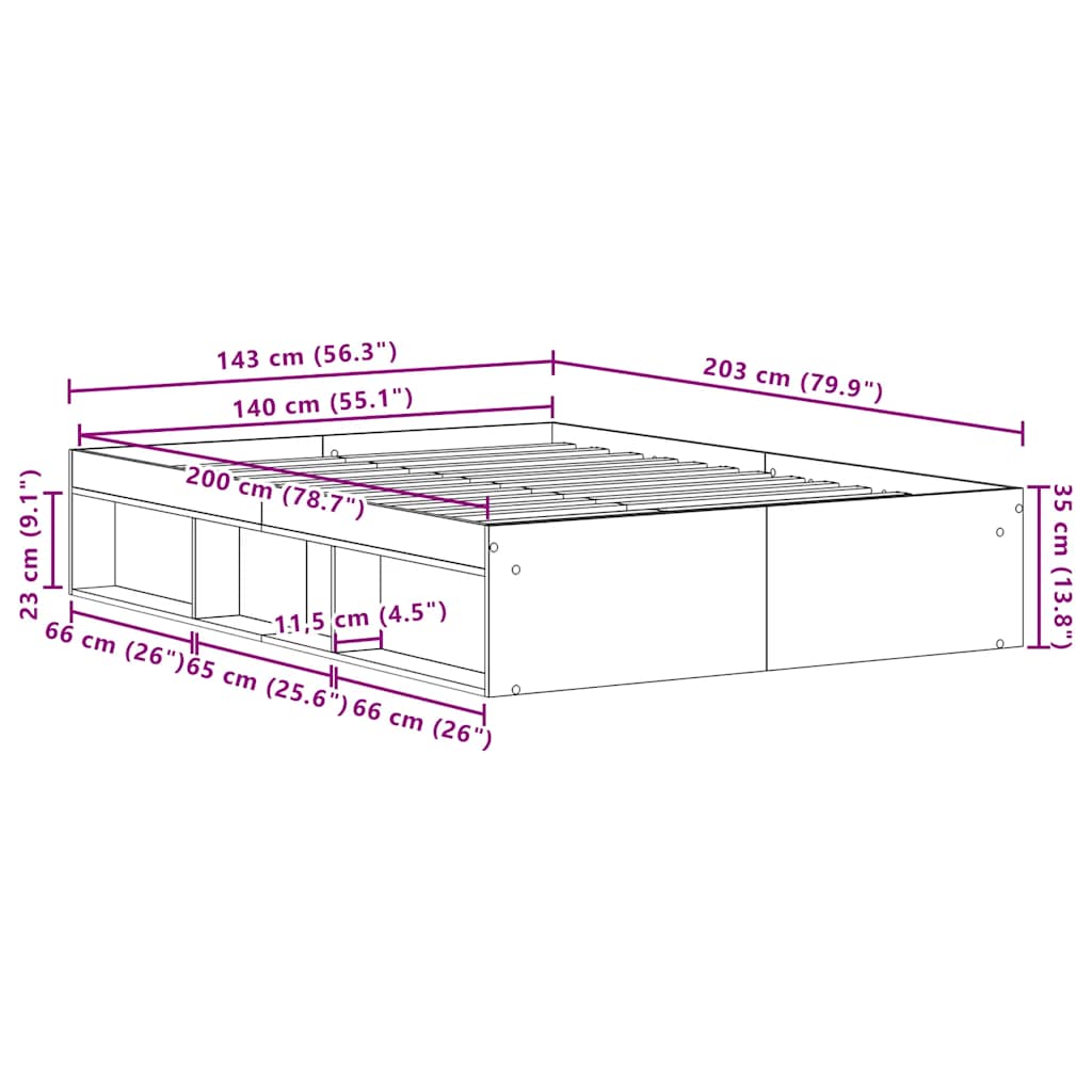 Bed Frame without Mattress Black Oak 140x200 cm Engineered Wood