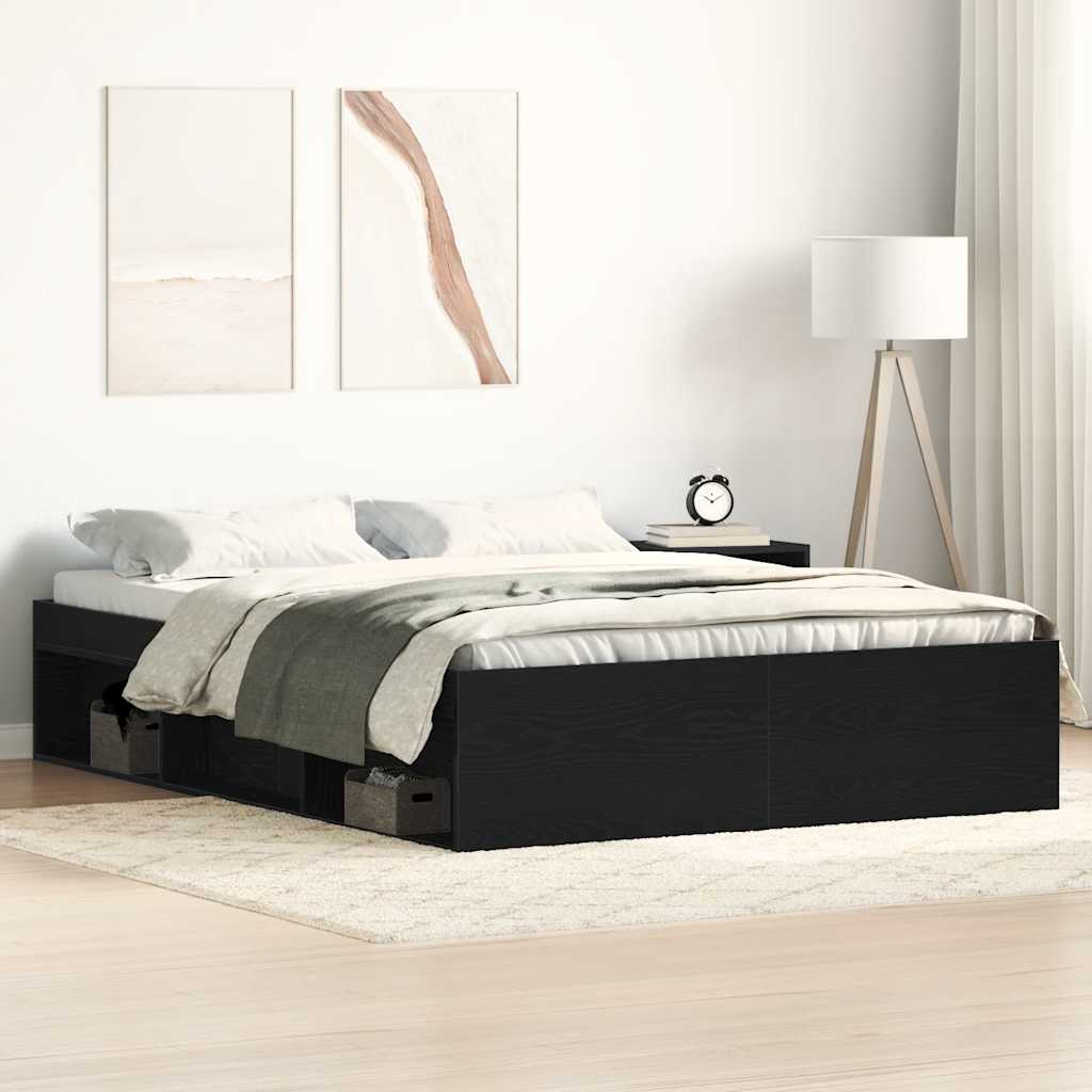 Bed Frame without Mattress Black Oak 140x200 cm Engineered Wood