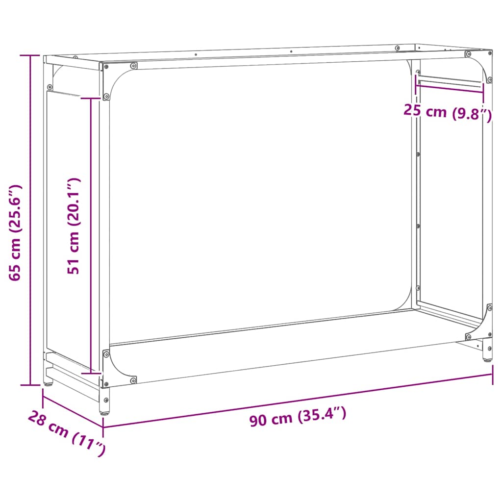 Firewood Rack Black 90x28x65 cm Cold-rolled steel
