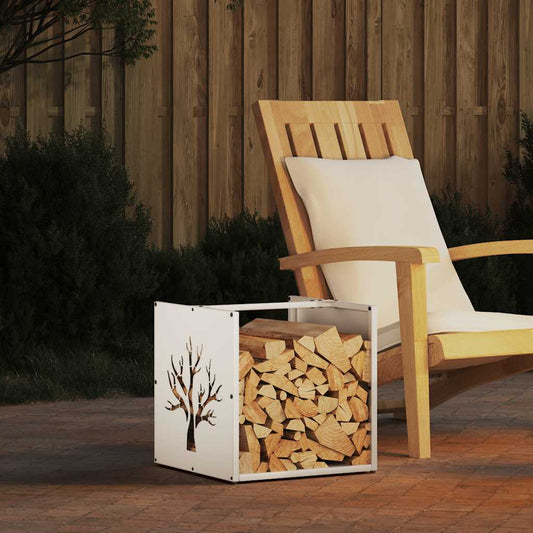 Firewood Rack White 40x40x40 cm Cold-rolled steel