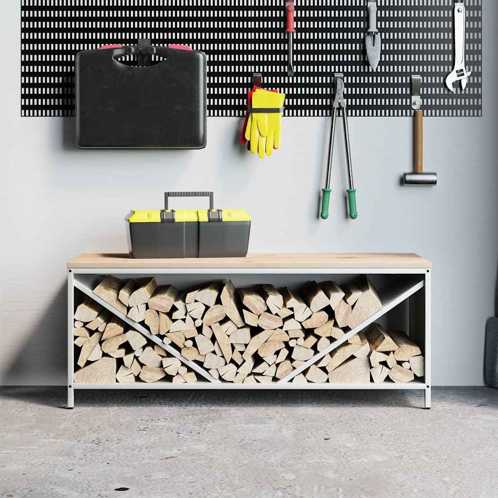 Firewood Rack with Wooden Top White 100.5x35.5x40 cm
