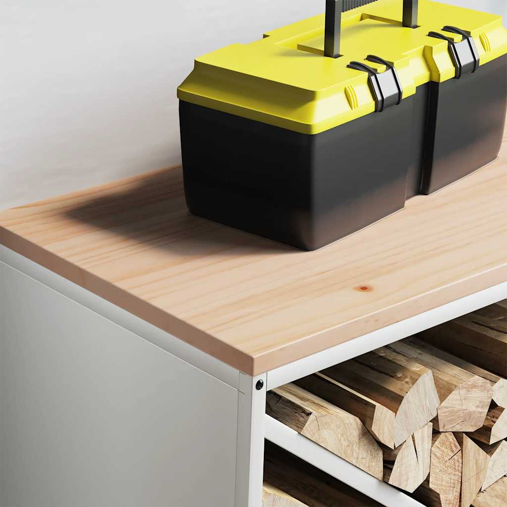 Firewood Rack with Wooden Top White 100.5x35.5x40 cm