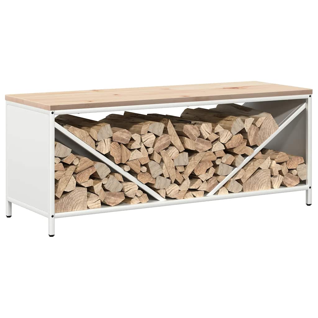 Firewood Rack with Wooden Top White 100.5x35.5x40 cm