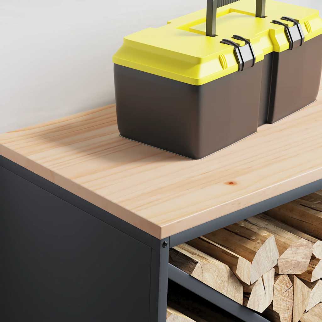 Firewood Rack with Wooden Top Anthracite 100.5x35.5x40 cm